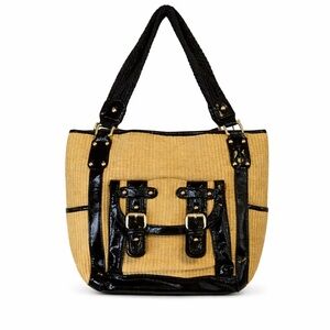 Carlos by Carlos Santana Women's Tan Straw Black Leather Tote Bag